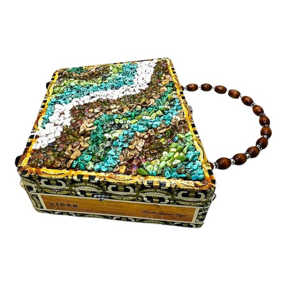 Braciano Handcrafted with Gemstones on a Vintage Cigar Box W/ Bamboo Handle - Picture 7 of 12
